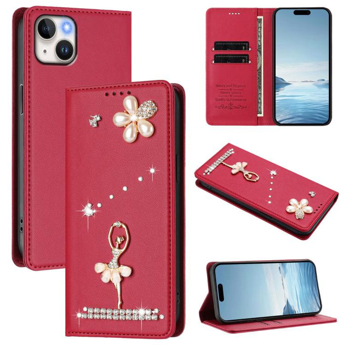 Funda para teléfono de piel vegana con protección RFID y diamantes de imitación de la bailarina de ballet, For iPhone 17e / 16e, For iPhone 17 Pro Max, For iPhone 17 Pro, For iPhone 17, For iPhone Air, For iPhone 16 Pro Max, For iPhone 16 Pro          ...
