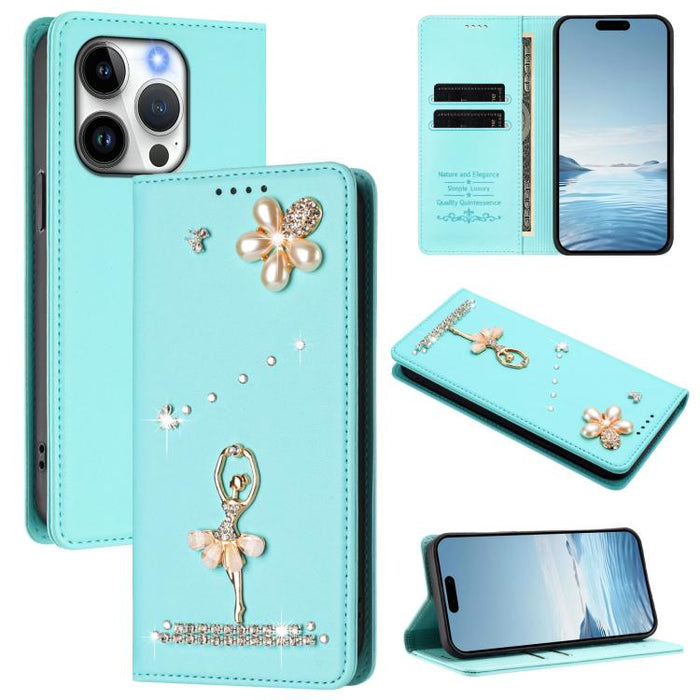 Funda para teléfono de piel vegana con protección RFID y diamantes de imitación de la bailarina de ballet, For iPhone 17e / 16e, For iPhone 17 Pro Max, For iPhone 17 Pro, For iPhone 17, For iPhone Air, For iPhone 16 Pro Max, For iPhone 16 Pro          ...