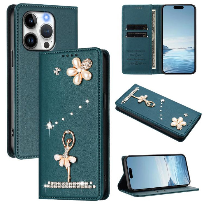 Funda para teléfono de piel vegana con protección RFID y diamantes de imitación de la bailarina de ballet, For iPhone 17e / 16e, For iPhone 17 Pro Max, For iPhone 17 Pro, For iPhone 17, For iPhone Air, For iPhone 16 Pro Max, For iPhone 16 Pro          ...