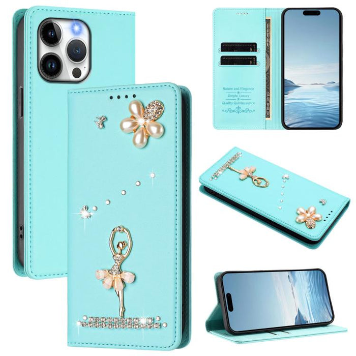 Funda para teléfono de piel vegana con protección RFID y diamantes de imitación de la bailarina de ballet, For iPhone 17e / 16e, For iPhone 17 Pro Max, For iPhone 17 Pro, For iPhone 17, For iPhone Air, For iPhone 16 Pro Max, For iPhone 16 Pro          ...