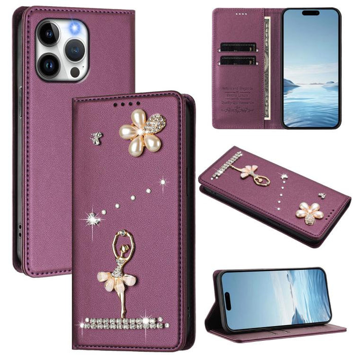 Funda para teléfono de piel vegana con protección RFID y diamantes de imitación de la bailarina de ballet, For iPhone 17e / 16e, For iPhone 17 Pro Max, For iPhone 17 Pro, For iPhone 17, For iPhone Air, For iPhone 16 Pro Max, For iPhone 16 Pro          ...