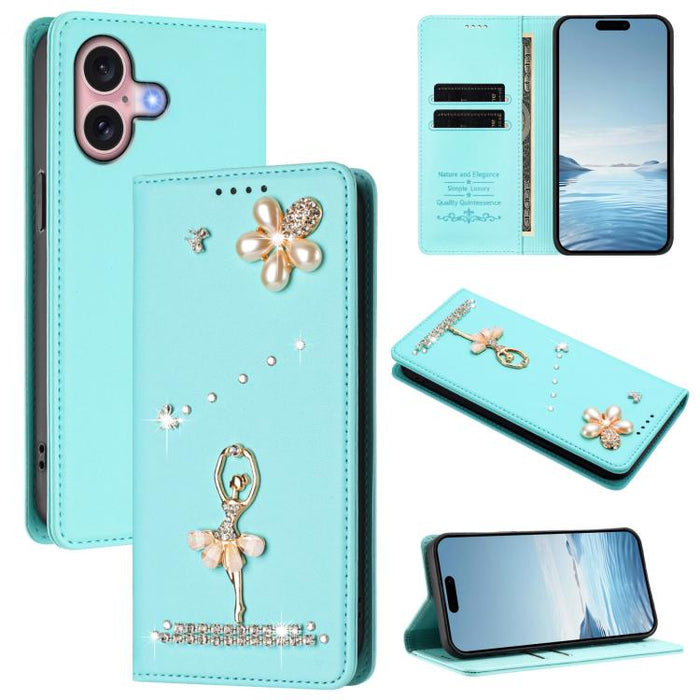 Funda para teléfono de piel vegana con protección RFID y diamantes de imitación de la bailarina de ballet, For iPhone 17e / 16e, For iPhone 17 Pro Max, For iPhone 17 Pro, For iPhone 17, For iPhone Air, For iPhone 16 Pro Max, For iPhone 16 Pro          ...