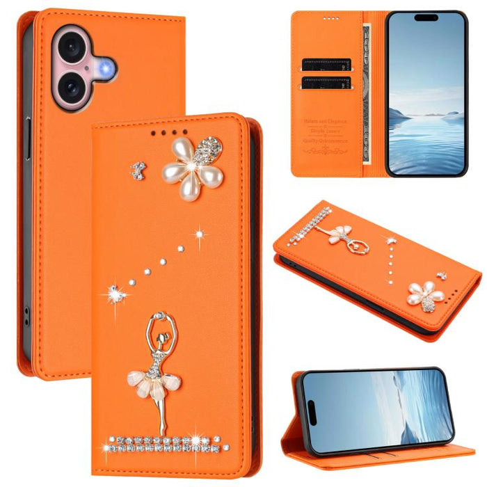 Funda para teléfono de piel vegana con protección RFID y diamantes de imitación de la bailarina de ballet, For iPhone 17e / 16e, For iPhone 17 Pro Max, For iPhone 17 Pro, For iPhone 17, For iPhone Air, For iPhone 16 Pro Max, For iPhone 16 Pro          ...