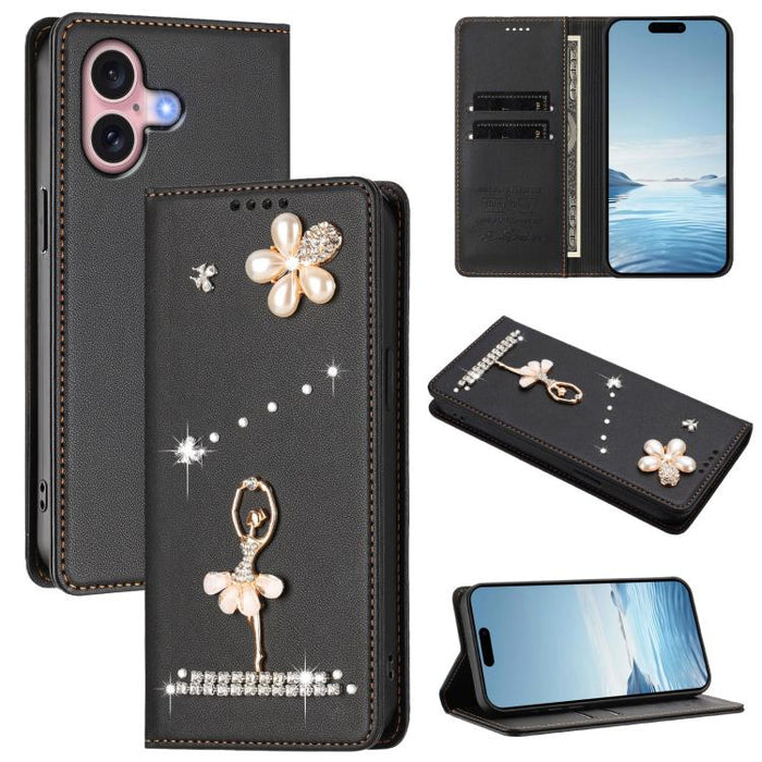 Funda para teléfono de piel vegana con protección RFID y diamantes de imitación de la bailarina de ballet, For iPhone 17e / 16e, For iPhone 17 Pro Max, For iPhone 17 Pro, For iPhone 17, For iPhone Air, For iPhone 16 Pro Max, For iPhone 16 Pro          ...