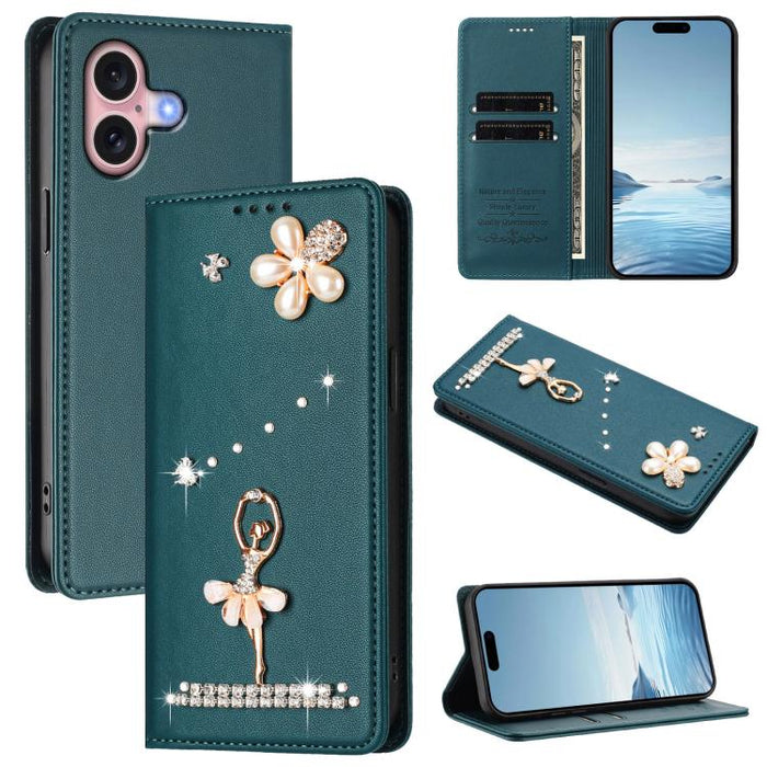 Funda para teléfono de piel vegana con protección RFID y diamantes de imitación de la bailarina de ballet, For iPhone 17e / 16e, For iPhone 17 Pro Max, For iPhone 17 Pro, For iPhone 17, For iPhone Air, For iPhone 16 Pro Max, For iPhone 16 Pro          ...