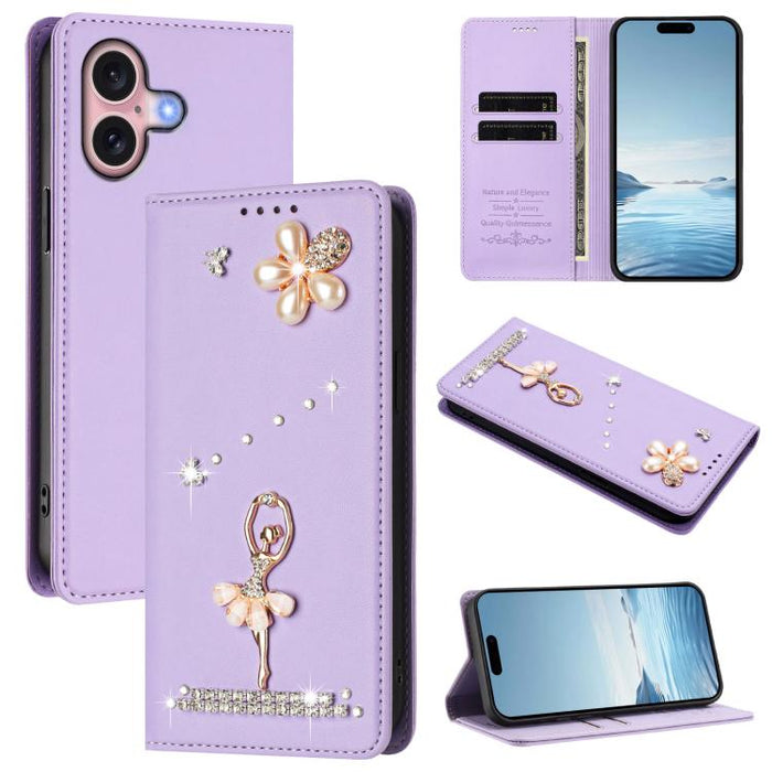 Funda para teléfono de piel vegana con protección RFID y diamantes de imitación de la bailarina de ballet, For iPhone 17e / 16e, For iPhone 17 Pro Max, For iPhone 17 Pro, For iPhone 17, For iPhone Air, For iPhone 16 Pro Max, For iPhone 16 Pro          ...
