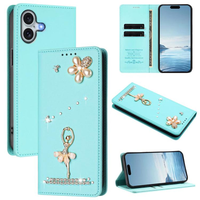 Funda para teléfono de piel vegana con protección RFID y diamantes de imitación de la bailarina de ballet, For iPhone 17e / 16e, For iPhone 17 Pro Max, For iPhone 17 Pro, For iPhone 17, For iPhone Air, For iPhone 16 Pro Max, For iPhone 16 Pro          ...