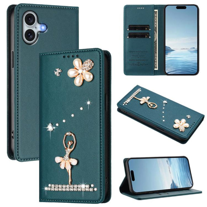 Funda para teléfono de piel vegana con protección RFID y diamantes de imitación de la bailarina de ballet, For iPhone 17e / 16e, For iPhone 17 Pro Max, For iPhone 17 Pro, For iPhone 17, For iPhone Air, For iPhone 16 Pro Max, For iPhone 16 Pro          ...
