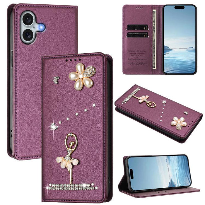 Funda para teléfono de piel vegana con protección RFID y diamantes de imitación de la bailarina de ballet, For iPhone 17e / 16e, For iPhone 17 Pro Max, For iPhone 17 Pro, For iPhone 17, For iPhone Air, For iPhone 16 Pro Max, For iPhone 16 Pro          ...