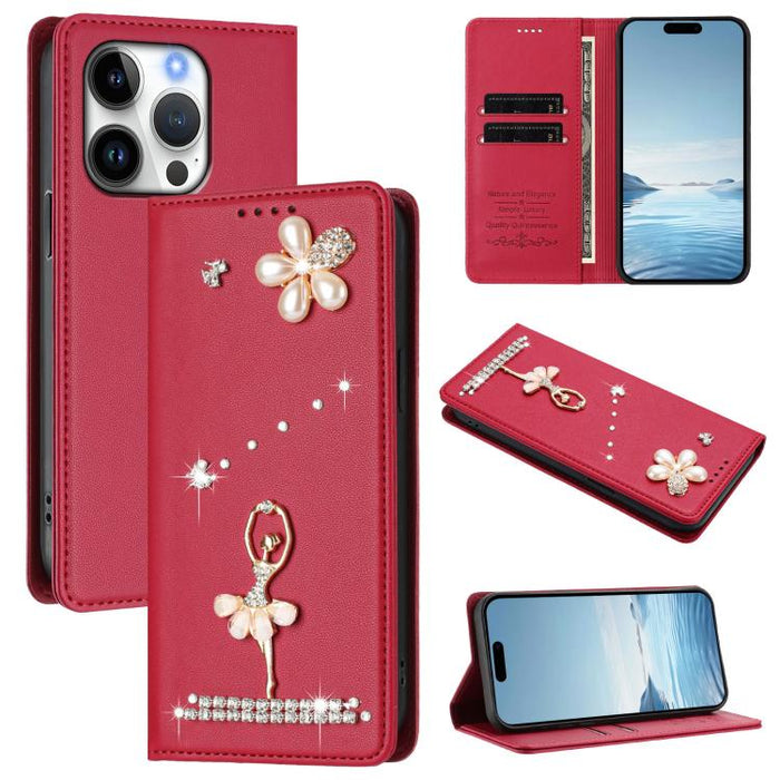 Funda para teléfono de piel vegana con protección RFID y diamantes de imitación de la bailarina de ballet, For iPhone 17e / 16e, For iPhone 17 Pro Max, For iPhone 17 Pro, For iPhone 17, For iPhone Air, For iPhone 16 Pro Max, For iPhone 16 Pro          ...
