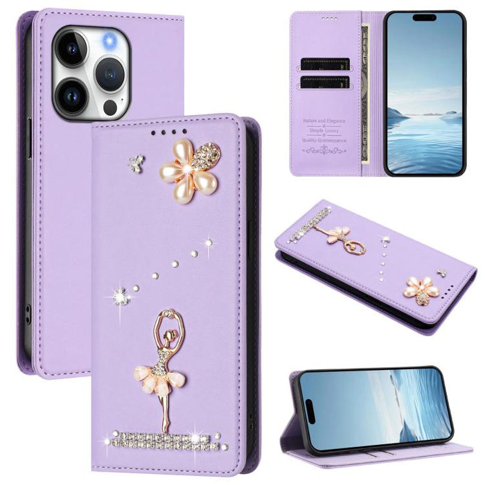 Funda para teléfono de piel vegana con protección RFID y diamantes de imitación de la bailarina de ballet, For iPhone 17e / 16e, For iPhone 17 Pro Max, For iPhone 17 Pro, For iPhone 17, For iPhone Air, For iPhone 16 Pro Max, For iPhone 16 Pro          ...