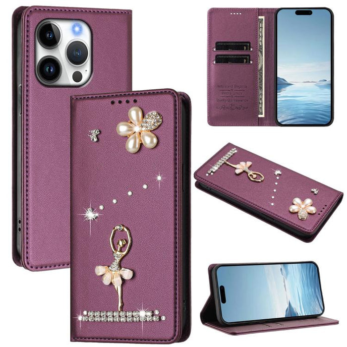 Funda para teléfono de piel vegana con protección RFID y diamantes de imitación de la bailarina de ballet, For iPhone 17e / 16e, For iPhone 17 Pro Max, For iPhone 17 Pro, For iPhone 17, For iPhone Air, For iPhone 16 Pro Max, For iPhone 16 Pro          ...