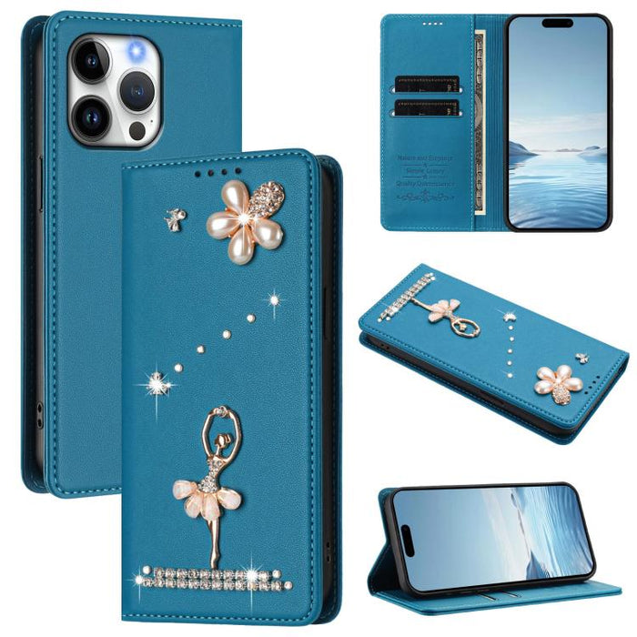 Funda para teléfono de piel vegana con protección RFID y diamantes de imitación de la bailarina de ballet, For iPhone 17e / 16e, For iPhone 17 Pro Max, For iPhone 17 Pro, For iPhone 17, For iPhone Air, For iPhone 16 Pro Max, For iPhone 16 Pro          ...