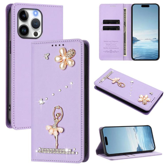 Funda para teléfono de piel vegana con protección RFID y diamantes de imitación de la bailarina de ballet, For iPhone 17e / 16e, For iPhone 17 Pro Max, For iPhone 17 Pro, For iPhone 17, For iPhone Air, For iPhone 16 Pro Max, For iPhone 16 Pro          ...
