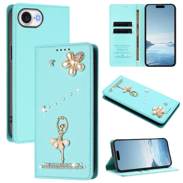 Funda para teléfono de piel vegana con protección RFID y diamantes de imitación de la bailarina de ballet, For iPhone 17e / 16e, For iPhone 17 Pro Max, For iPhone 17 Pro, For iPhone 17, For iPhone Air, For iPhone 16 Pro Max, For iPhone 16 Pro          ...