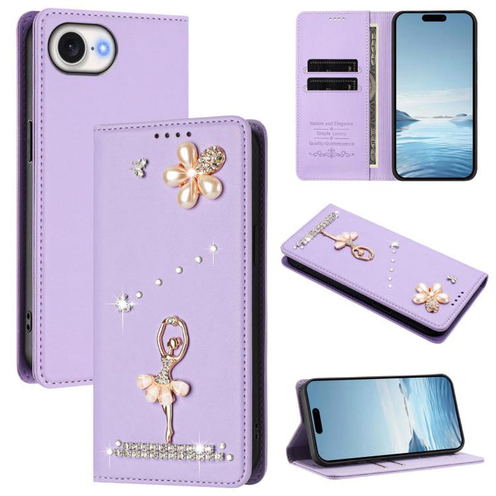 Funda para teléfono de piel vegana con protección RFID y diamantes de imitación de la bailarina de ballet, For iPhone 17e / 16e, For iPhone 17 Pro Max, For iPhone 17 Pro, For iPhone 17, For iPhone Air, For iPhone 16 Pro Max, For iPhone 16 Pro          ...