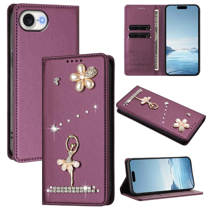 Funda para teléfono de piel vegana con protección RFID y diamantes de imitación de la bailarina de ballet, For iPhone 17e / 16e, For iPhone 17 Pro Max, For iPhone 17 Pro, For iPhone 17, For iPhone Air, For iPhone 16 Pro Max, For iPhone 16 Pro          ...