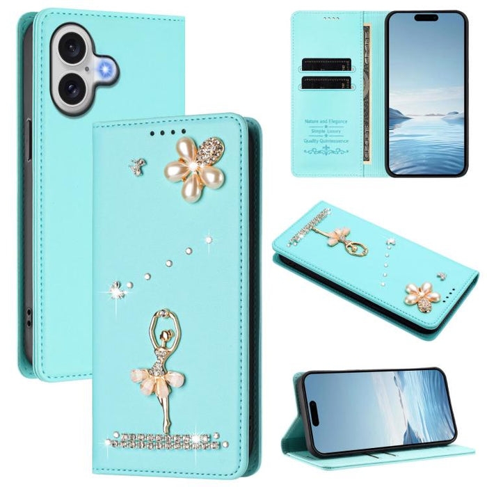 Funda para teléfono de piel vegana con protección RFID y diamantes de imitación de la bailarina de ballet, For iPhone 17e / 16e, For iPhone 17 Pro Max, For iPhone 17 Pro, For iPhone 17, For iPhone Air, For iPhone 16 Pro Max, For iPhone 16 Pro          ...