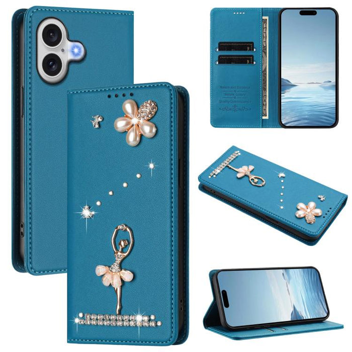 Funda para teléfono de piel vegana con protección RFID y diamantes de imitación de la bailarina de ballet, For iPhone 17e / 16e, For iPhone 17 Pro Max, For iPhone 17 Pro, For iPhone 17, For iPhone Air, For iPhone 16 Pro Max, For iPhone 16 Pro          ...