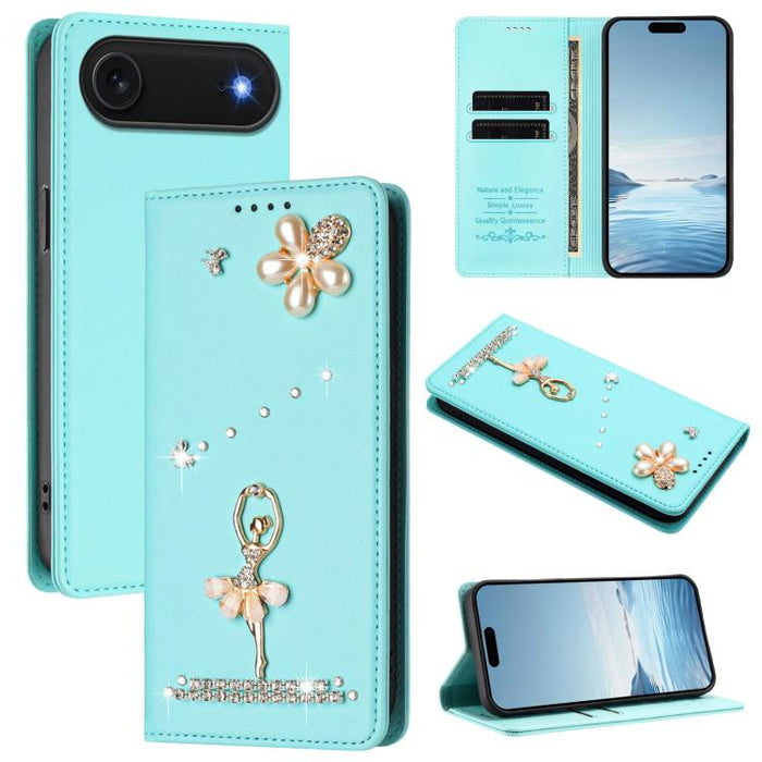 Funda para teléfono de piel vegana con protección RFID y diamantes de imitación de la bailarina de ballet, For iPhone 17e / 16e, For iPhone 17 Pro Max, For iPhone 17 Pro, For iPhone 17, For iPhone Air, For iPhone 16 Pro Max, For iPhone 16 Pro          ...