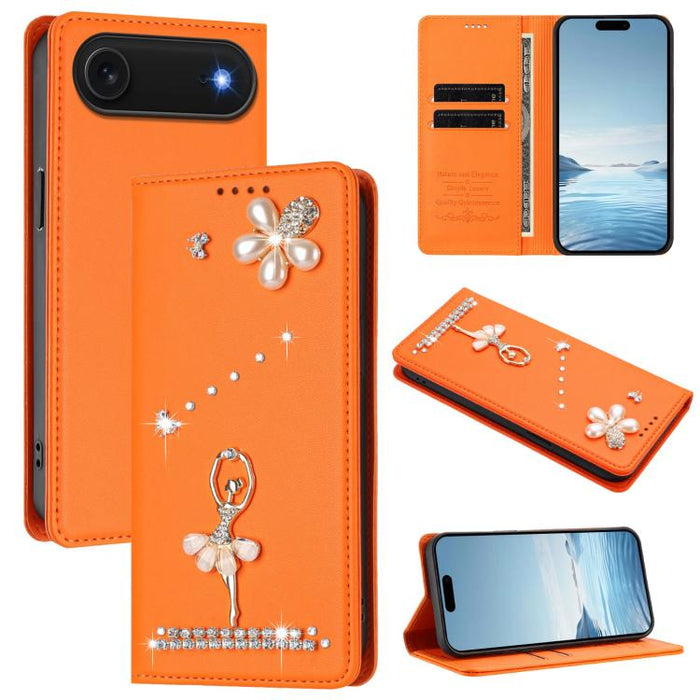 Funda para teléfono de piel vegana con protección RFID y diamantes de imitación de la bailarina de ballet, For iPhone 17e / 16e, For iPhone 17 Pro Max, For iPhone 17 Pro, For iPhone 17, For iPhone Air, For iPhone 16 Pro Max, For iPhone 16 Pro          ...