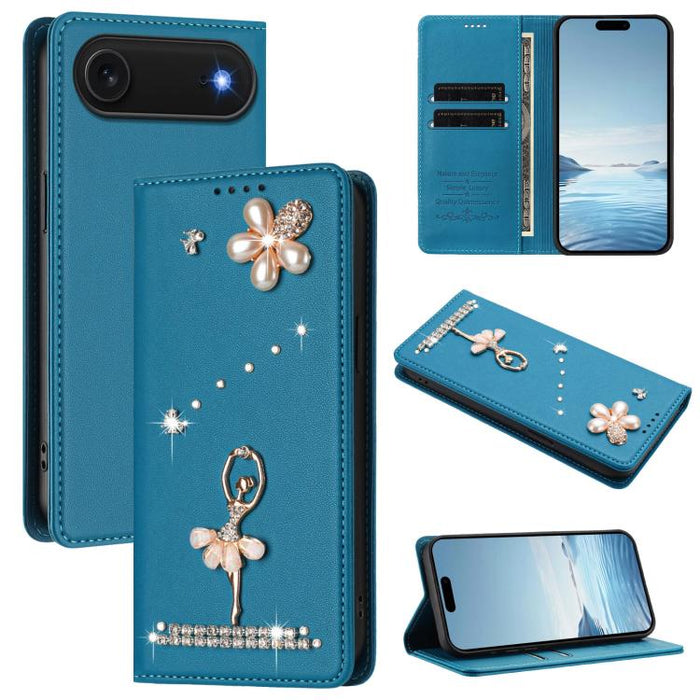 Funda para teléfono de piel vegana con protección RFID y diamantes de imitación de la bailarina de ballet, For iPhone 17e / 16e, For iPhone 17 Pro Max, For iPhone 17 Pro, For iPhone 17, For iPhone Air, For iPhone 16 Pro Max, For iPhone 16 Pro          ...
