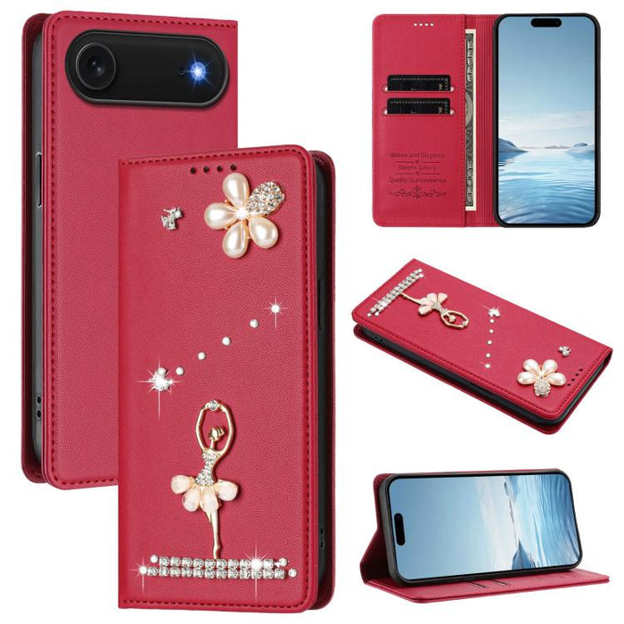 Funda para teléfono de piel vegana con protección RFID y diamantes de imitación de la bailarina de ballet, For iPhone 17e / 16e, For iPhone 17 Pro Max, For iPhone 17 Pro, For iPhone 17, For iPhone Air, For iPhone 16 Pro Max, For iPhone 16 Pro          ...