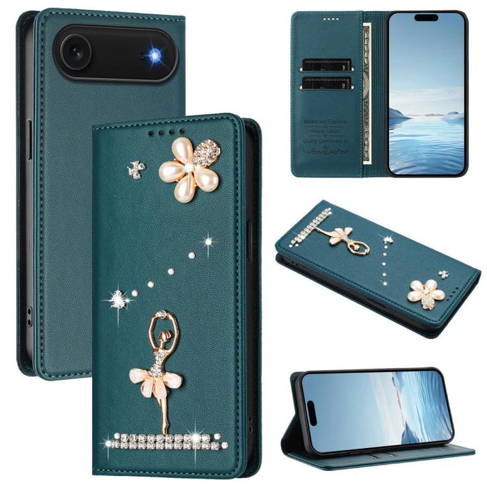 Funda para teléfono de piel vegana con protección RFID y diamantes de imitación de la bailarina de ballet, For iPhone 17e / 16e, For iPhone 17 Pro Max, For iPhone 17 Pro, For iPhone 17, For iPhone Air, For iPhone 16 Pro Max, For iPhone 16 Pro          ...