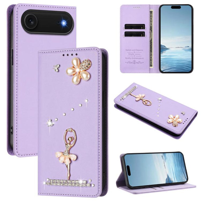 Funda para teléfono de piel vegana con protección RFID y diamantes de imitación de la bailarina de ballet, For iPhone 17e / 16e, For iPhone 17 Pro Max, For iPhone 17 Pro, For iPhone 17, For iPhone Air, For iPhone 16 Pro Max, For iPhone 16 Pro          ...