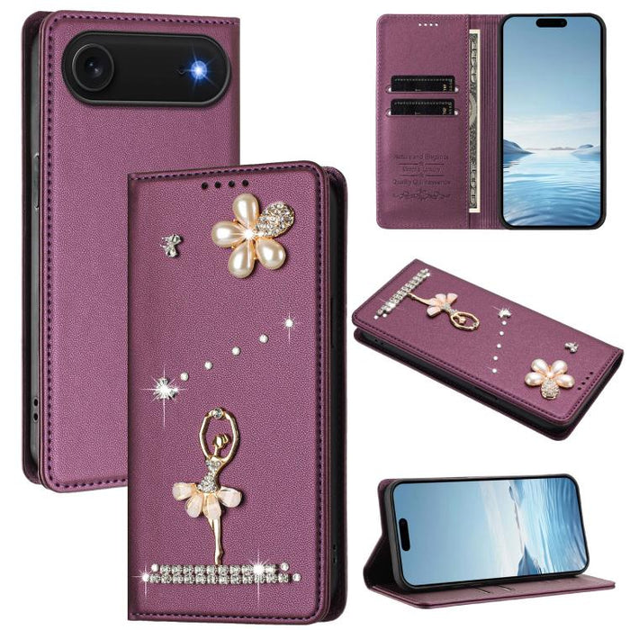 Funda para teléfono de piel vegana con protección RFID y diamantes de imitación de la bailarina de ballet, For iPhone 17e / 16e, For iPhone 17 Pro Max, For iPhone 17 Pro, For iPhone 17, For iPhone Air, For iPhone 16 Pro Max, For iPhone 16 Pro          ...
