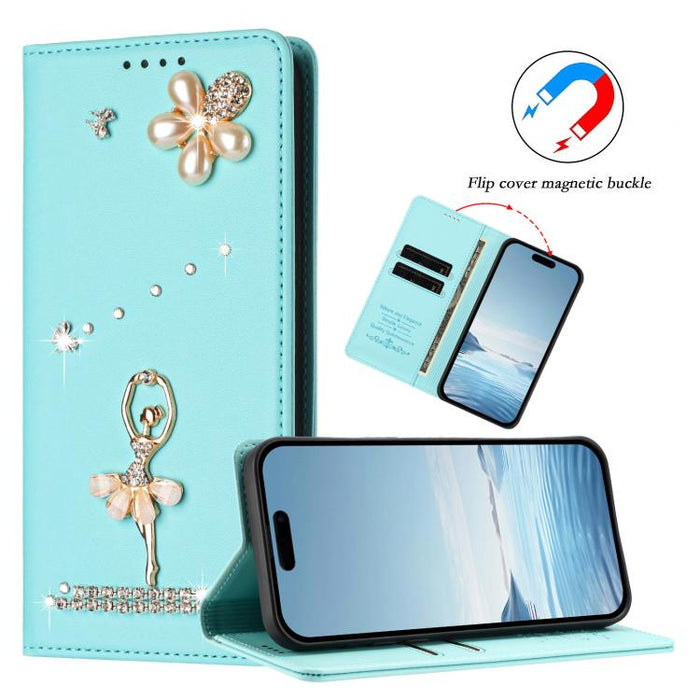 Funda para teléfono de piel vegana con protección RFID y diamantes de imitación de la bailarina de ballet, For iPhone 17e / 16e, For iPhone 17 Pro Max, For iPhone 17 Pro, For iPhone 17, For iPhone Air, For iPhone 16 Pro Max, For iPhone 16 Pro          ...