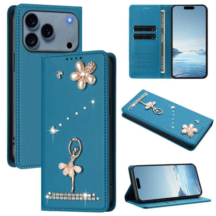 Funda para teléfono de piel vegana con protección RFID y diamantes de imitación de la bailarina de ballet, For iPhone 17e / 16e, For iPhone 17 Pro Max, For iPhone 17 Pro, For iPhone 17, For iPhone Air, For iPhone 16 Pro Max, For iPhone 16 Pro          ...