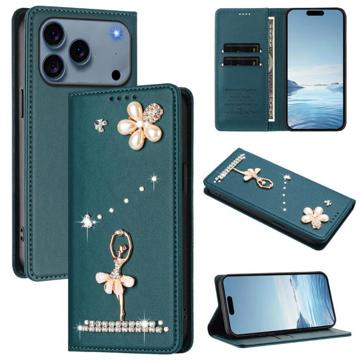 Funda para teléfono de piel vegana con protección RFID y diamantes de imitación de la bailarina de ballet, For iPhone 17e / 16e, For iPhone 17 Pro Max, For iPhone 17 Pro, For iPhone 17, For iPhone Air, For iPhone 16 Pro Max, For iPhone 16 Pro          ...
