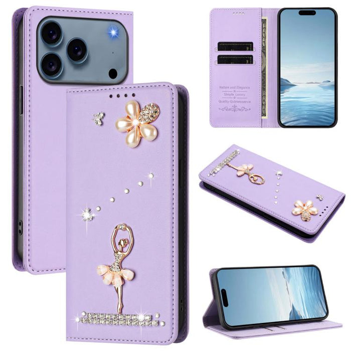 Funda para teléfono de piel vegana con protección RFID y diamantes de imitación de la bailarina de ballet, For iPhone 17e / 16e, For iPhone 17 Pro Max, For iPhone 17 Pro, For iPhone 17, For iPhone Air, For iPhone 16 Pro Max, For iPhone 16 Pro          ...