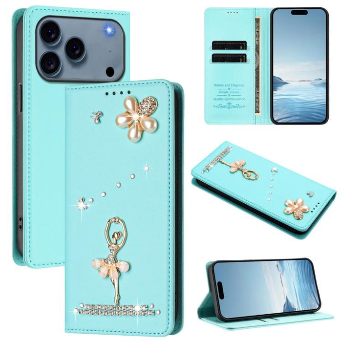 Funda para teléfono de piel vegana con protección RFID y diamantes de imitación de la bailarina de ballet, For iPhone 17e / 16e, For iPhone 17 Pro Max, For iPhone 17 Pro, For iPhone 17, For iPhone Air, For iPhone 16 Pro Max, For iPhone 16 Pro          ...