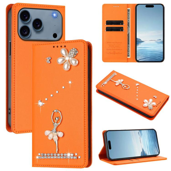 Funda para teléfono de piel vegana con protección RFID y diamantes de imitación de la bailarina de ballet, For iPhone 17e / 16e, For iPhone 17 Pro Max, For iPhone 17 Pro, For iPhone 17, For iPhone Air, For iPhone 16 Pro Max, For iPhone 16 Pro          ...