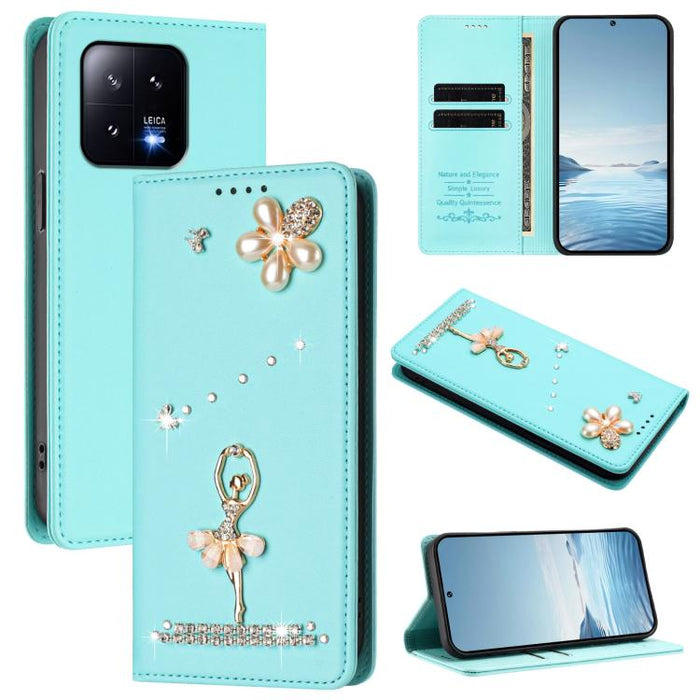 Funda para teléfono de piel vegana con protección RFID y diamantes de imitación de la bailarina de ballet, For Xiaomi Poco X6 Neo 5G, For Xiaomi Poco X6 Pro 5G / Redmi K70E, For Xiaomi 14 Ultra 5G, For Xiaomi 14 Pro 5G, For Xiaomi 14 5G                ...