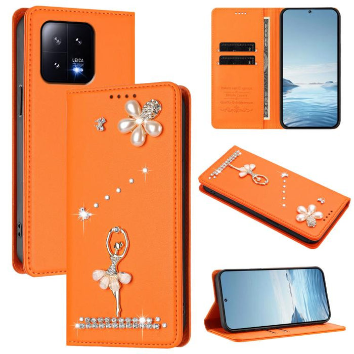 Funda para teléfono de piel vegana con protección RFID y diamantes de imitación de la bailarina de ballet, For Xiaomi Poco X6 Neo 5G, For Xiaomi Poco X6 Pro 5G / Redmi K70E, For Xiaomi 14 Ultra 5G, For Xiaomi 14 Pro 5G, For Xiaomi 14 5G                ...