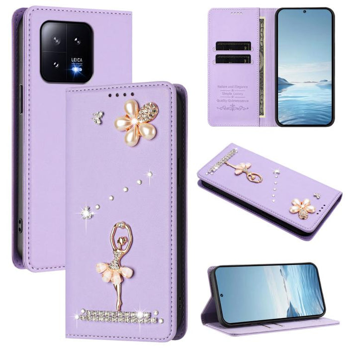 Funda para teléfono de piel vegana con protección RFID y diamantes de imitación de la bailarina de ballet, For Xiaomi Poco X6 Neo 5G, For Xiaomi Poco X6 Pro 5G / Redmi K70E, For Xiaomi 14 Ultra 5G, For Xiaomi 14 Pro 5G, For Xiaomi 14 5G                ...
