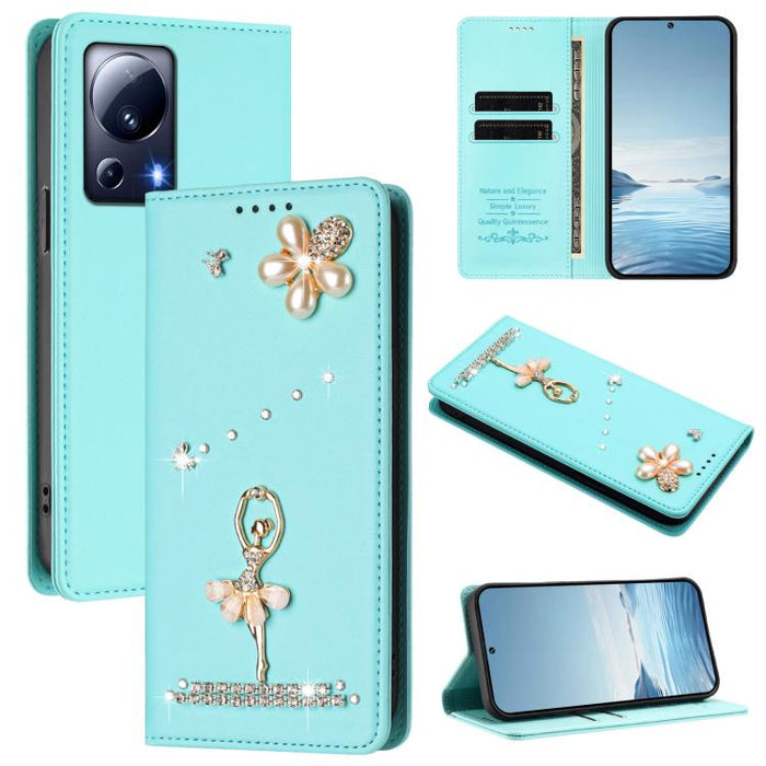 Funda para teléfono de piel vegana con protección RFID y diamantes de imitación de la bailarina de ballet, For Xiaomi Poco X6 Neo 5G, For Xiaomi Poco X6 Pro 5G / Redmi K70E, For Xiaomi 14 Ultra 5G, For Xiaomi 14 Pro 5G, For Xiaomi 14 5G                ...
