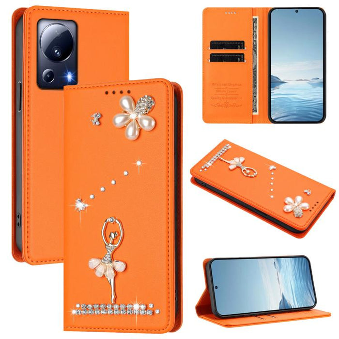 Funda para teléfono de piel vegana con protección RFID y diamantes de imitación de la bailarina de ballet, For Xiaomi Poco X6 Neo 5G, For Xiaomi Poco X6 Pro 5G / Redmi K70E, For Xiaomi 14 Ultra 5G, For Xiaomi 14 Pro 5G, For Xiaomi 14 5G                ...