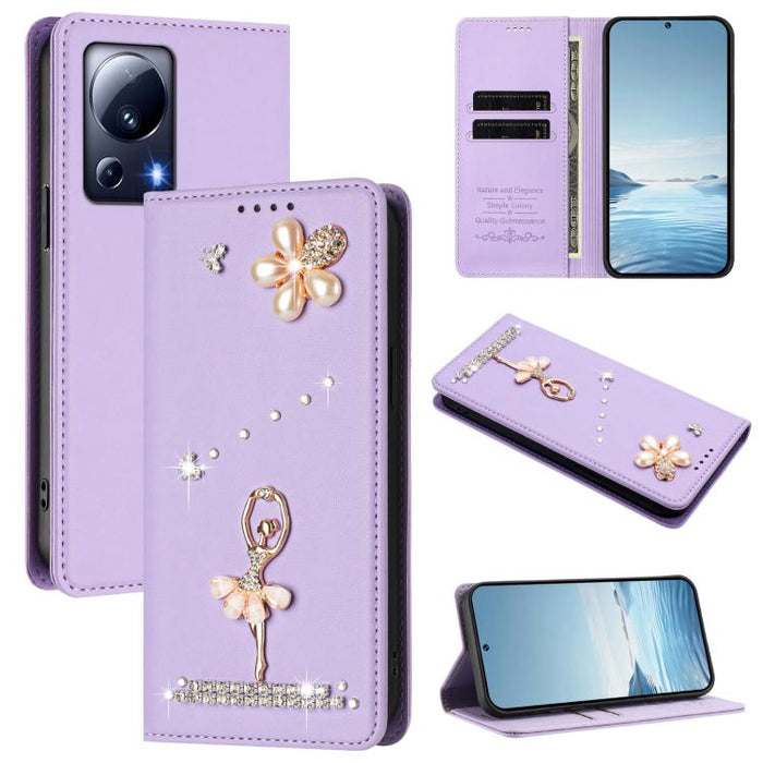 Funda para teléfono de piel vegana con protección RFID y diamantes de imitación de la bailarina de ballet, For Xiaomi Poco X6 Neo 5G, For Xiaomi Poco X6 Pro 5G / Redmi K70E, For Xiaomi 14 Ultra 5G, For Xiaomi 14 Pro 5G, For Xiaomi 14 5G                ...