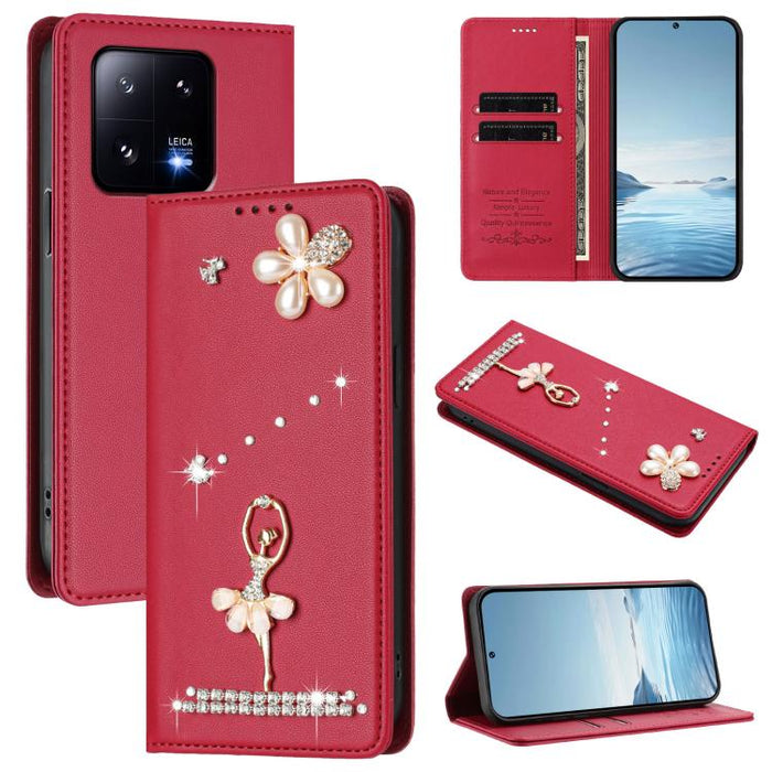 Funda para teléfono de piel vegana con protección RFID y diamantes de imitación de la bailarina de ballet, For Xiaomi Poco X6 Neo 5G, For Xiaomi Poco X6 Pro 5G / Redmi K70E, For Xiaomi 14 Ultra 5G, For Xiaomi 14 Pro 5G, For Xiaomi 14 5G                ...
