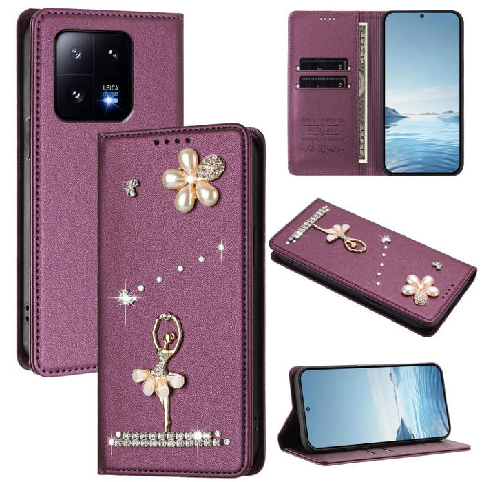Funda para teléfono de piel vegana con protección RFID y diamantes de imitación de la bailarina de ballet, For Xiaomi Poco X6 Neo 5G, For Xiaomi Poco X6 Pro 5G / Redmi K70E, For Xiaomi 14 Ultra 5G, For Xiaomi 14 Pro 5G, For Xiaomi 14 5G                ...