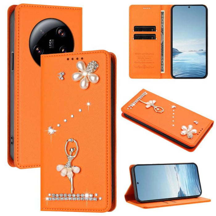 Funda para teléfono de piel vegana con protección RFID y diamantes de imitación de la bailarina de ballet, For Xiaomi Poco X6 Neo 5G, For Xiaomi Poco X6 Pro 5G / Redmi K70E, For Xiaomi 14 Ultra 5G, For Xiaomi 14 Pro 5G, For Xiaomi 14 5G                ...