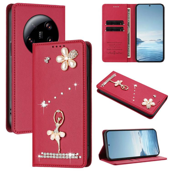 Funda para teléfono de piel vegana con protección RFID y diamantes de imitación de la bailarina de ballet, For Xiaomi Poco X6 Neo 5G, For Xiaomi Poco X6 Pro 5G / Redmi K70E, For Xiaomi 14 Ultra 5G, For Xiaomi 14 Pro 5G, For Xiaomi 14 5G                ...