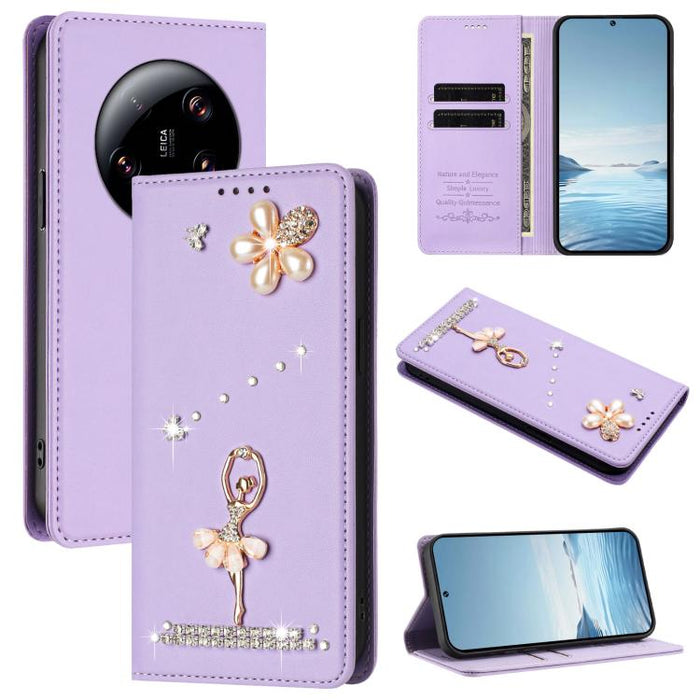 Funda para teléfono de piel vegana con protección RFID y diamantes de imitación de la bailarina de ballet, For Xiaomi Poco X6 Neo 5G, For Xiaomi Poco X6 Pro 5G / Redmi K70E, For Xiaomi 14 Ultra 5G, For Xiaomi 14 Pro 5G, For Xiaomi 14 5G                ...