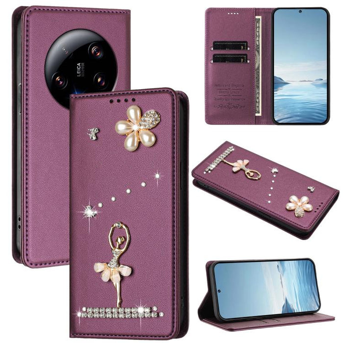 Funda para teléfono de piel vegana con protección RFID y diamantes de imitación de la bailarina de ballet, For Xiaomi Poco X6 Neo 5G, For Xiaomi Poco X6 Pro 5G / Redmi K70E, For Xiaomi 14 Ultra 5G, For Xiaomi 14 Pro 5G, For Xiaomi 14 5G                ...