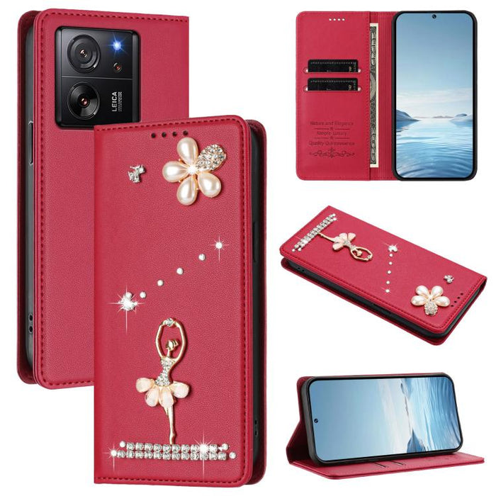 Funda para teléfono de piel vegana con protección RFID y diamantes de imitación de la bailarina de ballet, For Xiaomi Poco X6 Neo 5G, For Xiaomi Poco X6 Pro 5G / Redmi K70E, For Xiaomi 14 Ultra 5G, For Xiaomi 14 Pro 5G, For Xiaomi 14 5G                ...