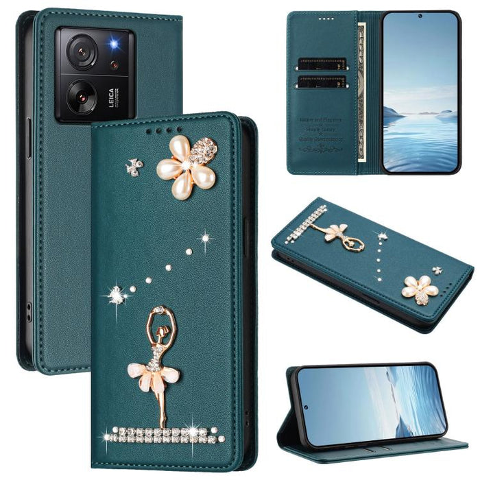 Funda para teléfono de piel vegana con protección RFID y diamantes de imitación de la bailarina de ballet, For Xiaomi Poco X6 Neo 5G, For Xiaomi Poco X6 Pro 5G / Redmi K70E, For Xiaomi 14 Ultra 5G, For Xiaomi 14 Pro 5G, For Xiaomi 14 5G                ...